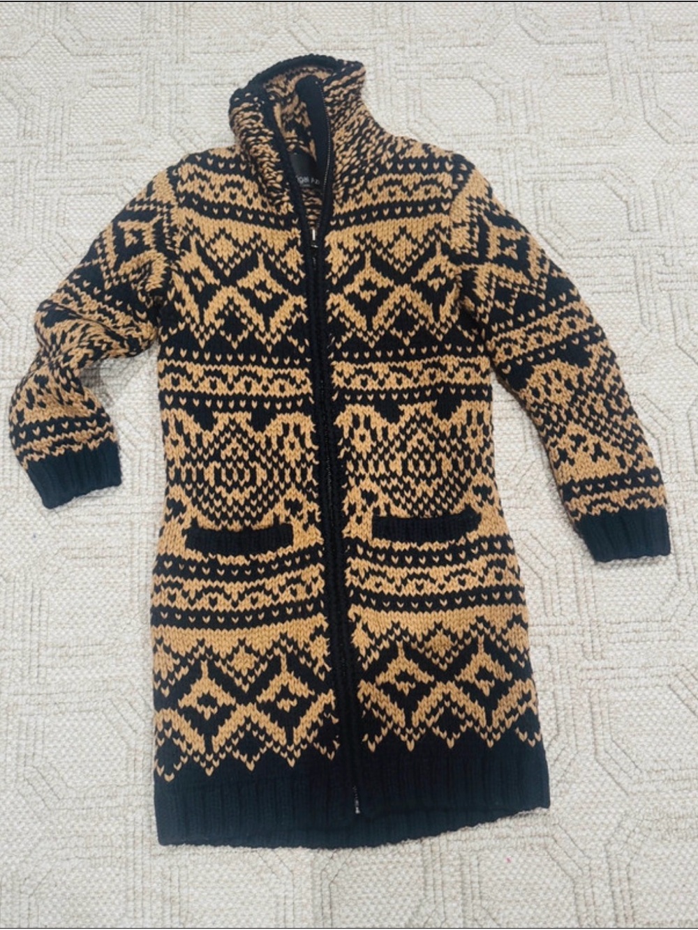 Yigal Azrouel Navy and Camel Knit Zip Cardigan